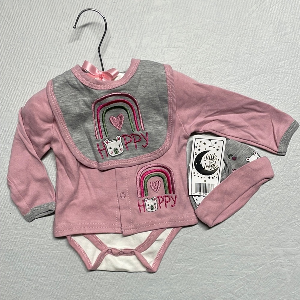 Little&Loves Pink and Gray Baby Outfit Set
